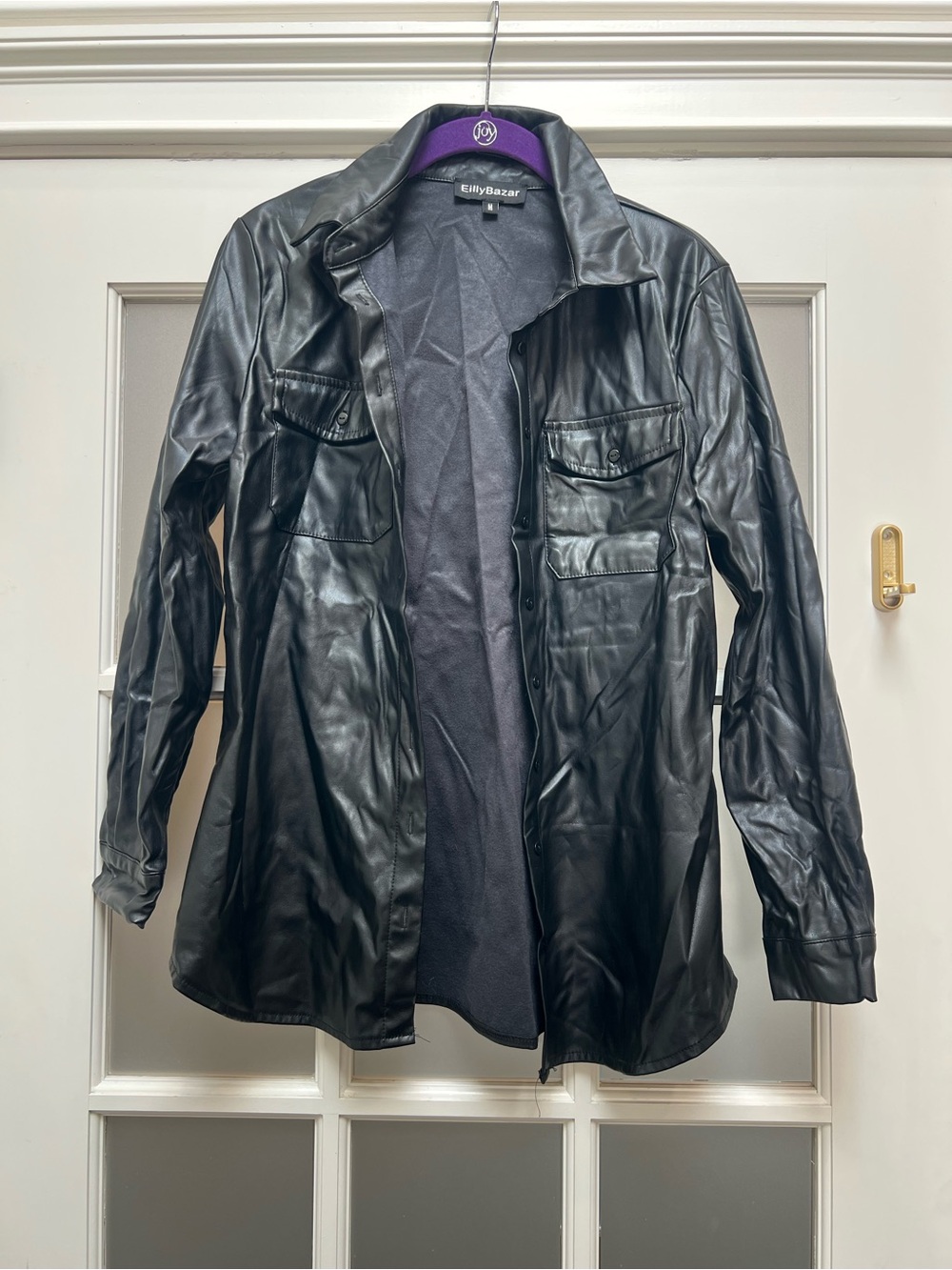 EilyBazar Black Faux Leather Shirt Jacket for women